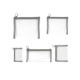 patu Zipper Mesh Bags, Pack of 5 (XS/S/M/L & Long Pouch), Beauty Makeup Cosmetic Accessories Organizer, Travel Toiletry Kit Set Storage Case, Gray