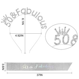 CAVETEE 50th Birthday Crown for Women，Birthday Headband Birthday Tiara 50th Birthday Sash and Crown Happy Birthday Sash for 50th Birthday Decorations for Birthday Gifts