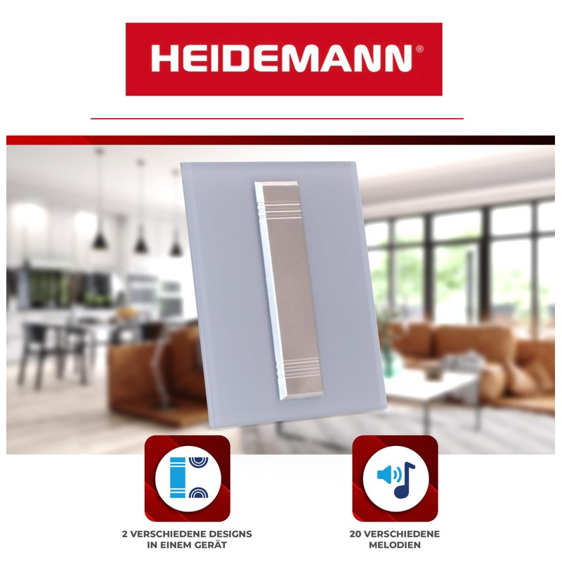 HEIDEMANN Türklingel Chorus - elektronische Haustürklingel - Mehrklanggong - rauchglas