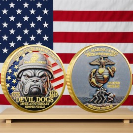 SNKVAUP USMC 250th Anniversary Challenge Coin – Double-Sided Marine Corps Commemorative with Bulldog & Iwo Jima – Military Gift for Veterans & Collectors (3PCS)