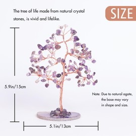 Pretty Jolly 7 Chakra Healing Stones Purple Crystals Tree of Life Positive Energy Gemstone Money Tree Spiritual Meditation Reiki Gifts with Agate Slice Base for Home,Office,Desk Feng Shui Décor