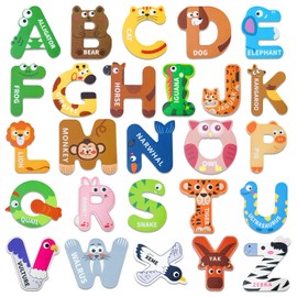 Wooden Magnetic Alphabet Fridge Magnets with Colorful Animal Designs for Toddlers & Kids Ages 3-5 - Great for Home and Classroom Letter Recognition & Spelling Practice - Ideal Preschool Gift