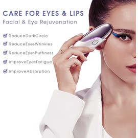 Boriwat Eye Massager with Heat and Vibration, Anti-aging Mini Eyes Facial Massager Tool, for Dark Circles Eye Bags Puffiness, Eye Lip Wrinkle Remover Promote Essence Absorption, Gifts for Women & Men…