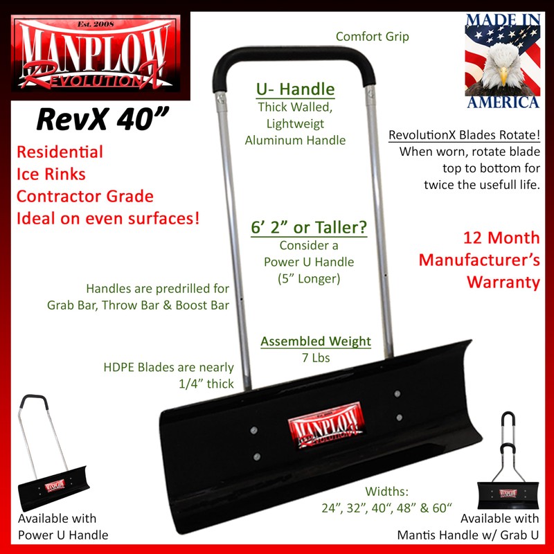 MANPLOW RevolutionX Snow Pusher with U Handle (40 Inch)
