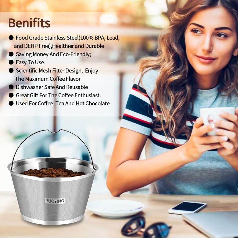 8-10 Cup Reusable Basket Permanent Coffee Filters, Compatible with BNUN