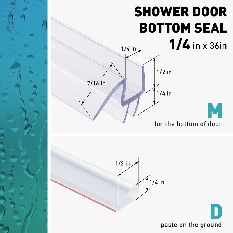 FCSOTSPS Shower Door Bottom Seal, 2 PCS 1/4" x 36"