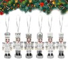6 PCS Christmas Nutcracker Ornaments,Wooden Nutcracker Christmas Decoration Pendant,Silver Nutcracker