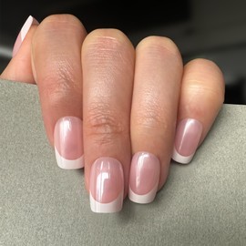 GJNL Uñas Postizas Cortas, Redondas Y Francesas, Regalo De Manicura Para Mujer, Brillantes, Semitransparentes, Reutilizables | 15 Tamaños - 30 Uñas Con Kit De Herramientas