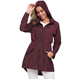 Avoogue Ladies Anorak Trench Coat Lightweight Zip Rain Jacket Women Waterproof Jackets Wine R S