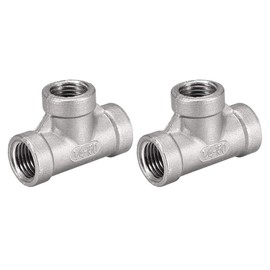 sourcing map Stainless Steel 304 Cast Pipe Fitting 1/4BSPT Female Thread Class 150 Tee Shaped Connector Coupler 2pcs