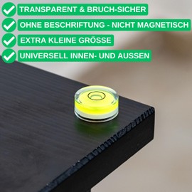 Round spirit level set, 5 pieces, with diameter 12 mm diameter, spirit level without labelling, dragonfly water scale, circle levelling, can level for caravan, camera, DIY, spirit level bullseye