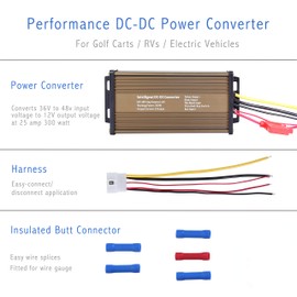 Pro Chaser DC-DC Golf Carts RVs 48V 36V Volt Voltage to 12V Step Down Voltage Reducer Regulator for Headlights Taillights Solar Panels Radios (25A 300W)