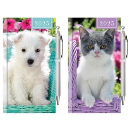 2025 Slim Week to View Diary Slim Diary & Pen, WTV: Kitten & Pupp Diary (Blue)