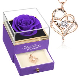 WILDLOVE Purple Rose with I Love You to The Moon Heart, Flower Gifts for Mothers Day, Mom, Wife and Girlfriend, Anniversary Birthday Gifts for Women