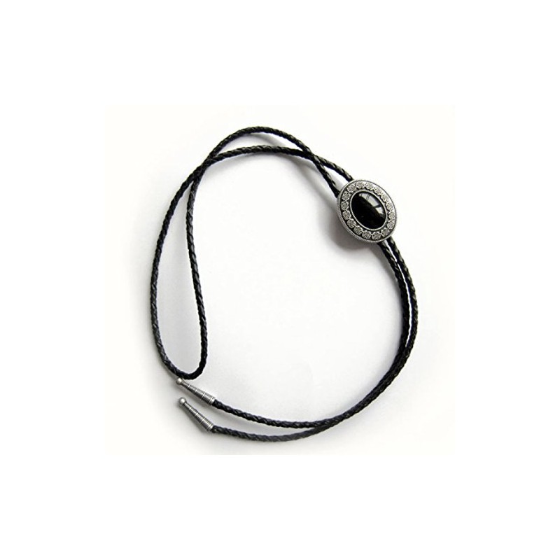 Vintage Bolo Tie Black Agate, Western Tie, silver-plated, Bolotie