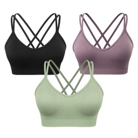 Strappy Sports Bra for Women Padded Seamless Low Impact Support for Yoga Gym Workout Fitness Spaghetti Thin Strap