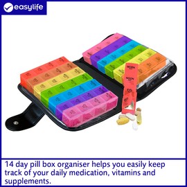 Fortnight Pill Organiser Wallet | 14 Day Removable Daily compartments | Perfect for Holding Vitamins, Supplements & Medication | Ideal for The Home & Holidays | H19xW11.5xD5cm | Rainbow Colour