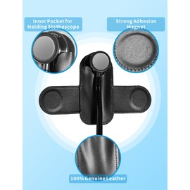 Soporte para estetoscopio, piel genuino de grano superior, fuerte y duradero, cierre magnético, fácil acceso, para médicos, enfermeras, adultos (negro)