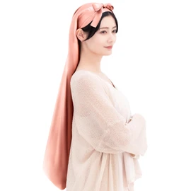 COCOSILK 100% Silk Nightcap for Long Hair, Tubular, Front Tying Ribbon, Pink