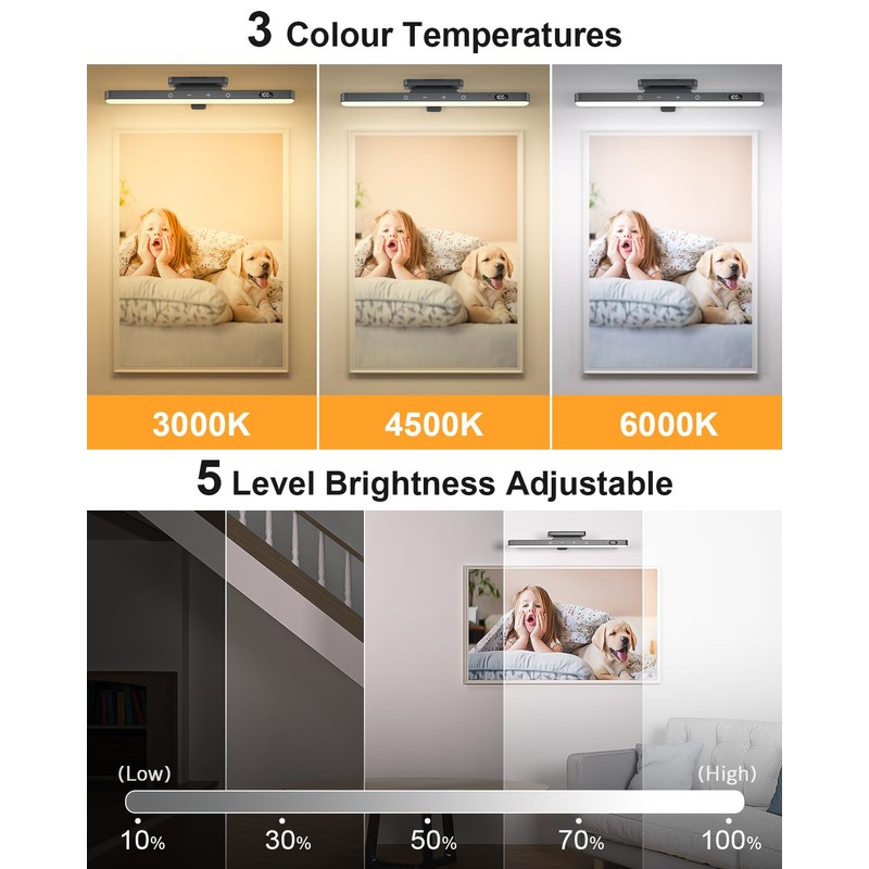 WILLED 5W Picture Lights, 3 Colors Rechargeable Battery Operated Picture