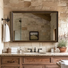 Ultrue Retro Copper Effect Framed Wall Mirror, 24x36 Rectangle Mirror, 1/8"Anti-desilvering Tempered Glass, Sustainable&Sturdy Frame, Anti-Rust, HD Reflection &3min Fast Setup for Bathroom Living Room