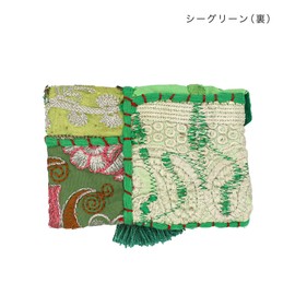 Tomo Corporation Cambadia Patch Card Case Sea Green Indian Embroidery 12.5x9cm 13125-090-074
