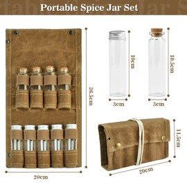 QINERSAW Portable Spice Bag with 9 Spice Jars Spice Storage Bag Camping Spice Bottle Holder Travel Spice Container BBQ Spice Jars Picnic Spice Jars Khaki Canvas
