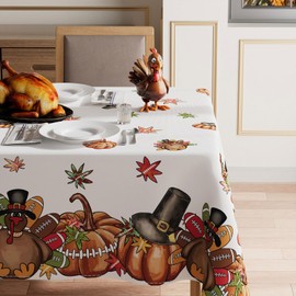 XCHI Turkey Thankful Maple Leaves Pumpkin Thanksgiving Fall Tablecloth Rectangle Washable Table Covers for Indoor Outdoor Dining Home Party Decorations Table Cloth 60x84 Inch