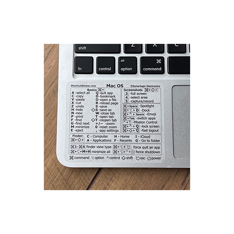 Synerlogic (Universal) Mac OS Reference Keyboard Shortcut Sticker, No-Residue Transparent