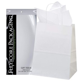 5ct White Paper Gift Bags + 10ct Gift Tissue