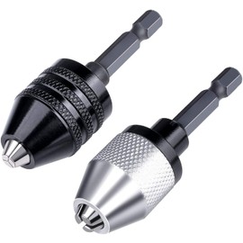 JUTOSU Keyless Drill Chuck 2-Pack 0.3-6.5mm Keyless Drill Chuck Conversion Tool 1/4 Inch Hex Shank Quick Change Adapter Converter for Electric Grinders, Keyless Drill Chuck Adapter, Hammer Drill, For Ironwork Console, Impact Driver, 0.025 inch (6.35 mm) 