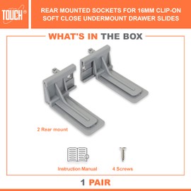 TOUCH Rear Mounting (1 Pair, 2 Pcs) for 1/2 and 5/8 INCH Undermount Soft-Close Drawer Slides Socket, Drawer Track Back Mount Brackets for Face Frame Cabinets Drawer Gildes