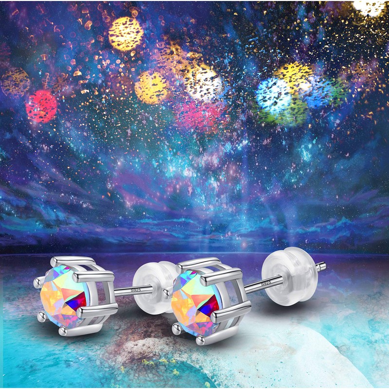 035 925 Sterling Silver,6.5mm Crystal Serial Earring Gemstone Stone, Stud