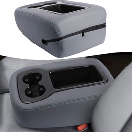 KBH Center Console Armrest Cover for Chevy Tahoe, Suburban, Silverado, GMC Sierra, Yukon 1500 2500 3500 2007-2014, Jump Seat, Leather Trim Arm Rest Cover with Zipper Design, Dark Titanium Gray