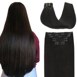 SURNEL Clip-In Extensions, Natural Black, Remy Real Hair Clip-In Extensions, Real Hair, 20 Inches / 50 cm, 7 Pieces, 160 g, Double Wefts, Clip-In Remy Brazilian Hair, Straight (7C#1B-20 Inches)