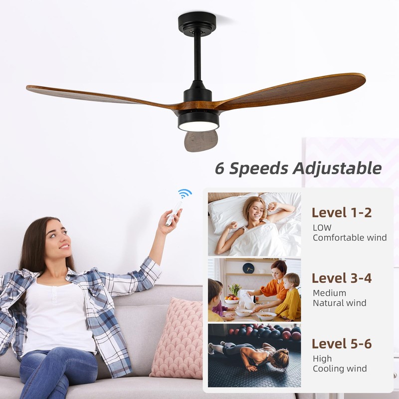 GESUM 52" Outdoor Ceiling Fan With Light, 6 Speeds, Remote