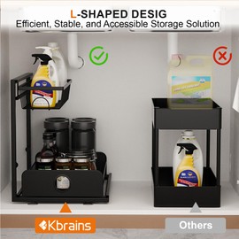 2 Pack Under Sink Organizers and Storage, Height Adjustable(13''-22'') 2 Tier Pull Out Cabinet Organizer, Metal Sliding Undersink Organizers for Bathroom, Kitchen(Black)