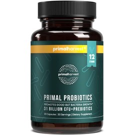Primal Harvest- PREbiticos y PRObiticos para mujeres y hombres, 30 cpsulas orales para la salud intestinal, 12 cepas dinmicas                         