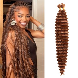 24 Inch Boho Hair for Braiding 2 Bundles Deep Wave Bulk Hair for Braiding Curly Braiding Hair Wet and Wavy Braiding Hair Deep Water Wave Braiding Hair Extensions (30#, 24 Inch(50g/Bundle x2))