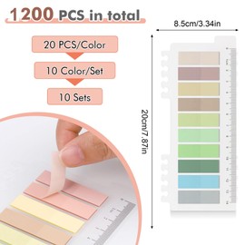 1200 Pestañas Adhesivas Índice, Marcadores de marcadores para libros Reposicionables para Lectura, Compatible con para Libros, Cuadernos, Carpetas, Oficina y Escuela