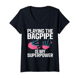 Womens Playing the Bagpipe is my Superpower Bagpiper V-Neck T-Shirt