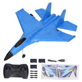 RC Glider Plane Waterproof Drop Resistant Dual Motor Remote Control Aircraft Fighter with LED Colorful Light Bars Blue 1 Battery with 2 Spare Batteries