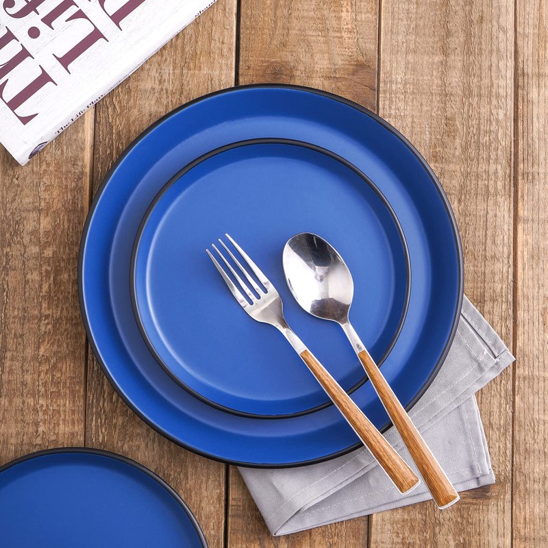 Stone Lain Stoneware Salad Plate Set, Blue and Black