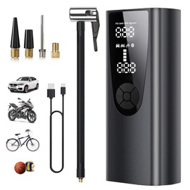 Tragbar Elektrische Luftpumpe Fahrradpumpe mit 6000mAh Akku Kompressor, 150PSI Akku Luftpumpe Luftkompressor mit LCD Digital Pressure Gauge & LED Light for Auto, Motorrad, Ball, Luftmatratze