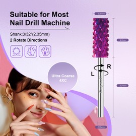 Cnynail 3/32" Small 5.35MM Barrel Bit Tungsten Carbide Nail Drill Bit Safety Bit for Gel & Acrylic Removal, 2- Way Rotating Efile Tip, Salon Electric File Accessory (4XC Girt, Purple)