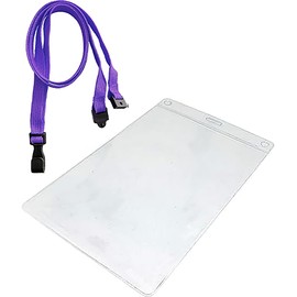 PCL Media ltd Purple Plastic Clip A6 Lanyard Pouch & Clear ID Badge Pass Holder Name Tag Pocket A6 Size Insert Size 152 x 108mm ID Badge Holder and Lanyard
