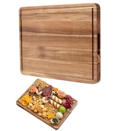 GlowSol Large Cutting Board for Kitchen, 20x15 Inch Acacia Wood Cutting Board with Grip Handle & Juice Groove, 1.38" Thick Wooden Chopping Boards, Reversible Butcher Block for Meat Turkey Cheese