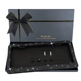 Bling License Plate Frame for Women, 1PCS Sparkly License Plate Frames| Over 1200 pcs 14 Facets Bedazzled Clear Glass Diamond Rhinestone Crystals w/Free Glitter Diamond Box (Black)