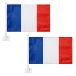 2 Pack France French Car Flags,Outdoor with and Car Flag Pole Car Logo Window Clip Can be Clipped to Most Windows,14 inch Flag Pole and 16 x 10 inch Double Sided Flag,Suitable for Most Car.