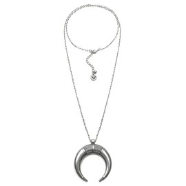 Vestopazzo Necklace with double horn pendant silver plated.Chain length 50 cm.Nickel tested.Craftwork.Unisex.LO53162, big, Sterling Silver, No Gemstone